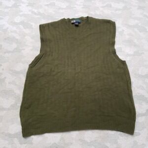 Vintage R&R Sweater Vest Mens XL Green Lambs Wool V-Neck Sleeveless Ribbed